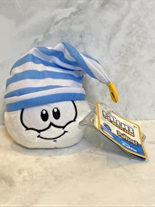 NEU MIT COING Disney's Club Pinguin Lächeln weißer Puffle mit NACHTMÜTZE SELTEN EBC25 - Bild 1 von 5