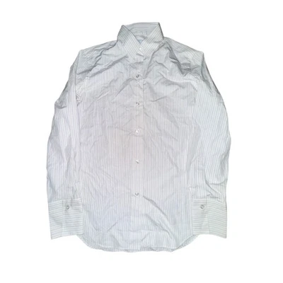 Camisa de vestir Borrelli Napoli con botones delanteros para hombre talla 42 blanca rosa azul a rayas  Foto 1 de 4