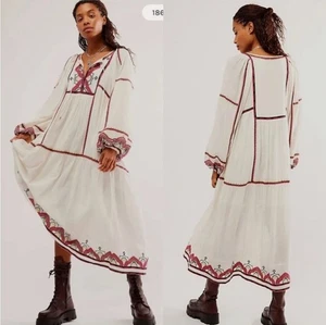 Free People Sweet Escape Embroidered Folklore Midi Maxi Dress Gr. M Bohemian Boho - Bild 1 von 16