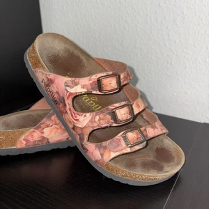 Papillio Pantoletten Gr. 37 Rosa Blumen 4,5 4.5 Hausschuhe Birkenstock  - Bild 1 von 12