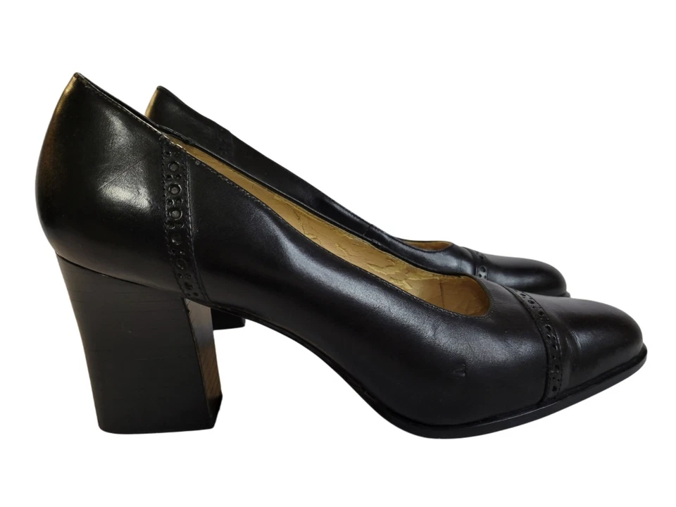 Enzo Angiolini Womens Shelby Black Leather Pumps 8.5 M Block Heel - Imagem 1 de 4