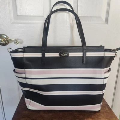 Bolso Bandolera Kate Spade New York Pañales Rosa Y Negro Rayas Cuero Saffiano Foto 1 de 4
