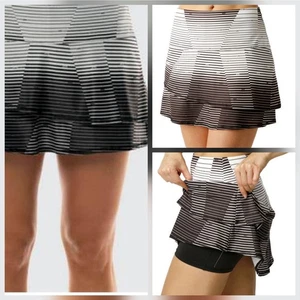 Pantalón corto de tenis Lucky in Love, blanco y negro escalonado, talla 12 largo 15" Pickleball  - Imagen 1 de 11