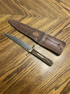 Antique Civil War Era Manson Sheffield Stag Handle Fixed Blade Knife  - Image 1 of 4