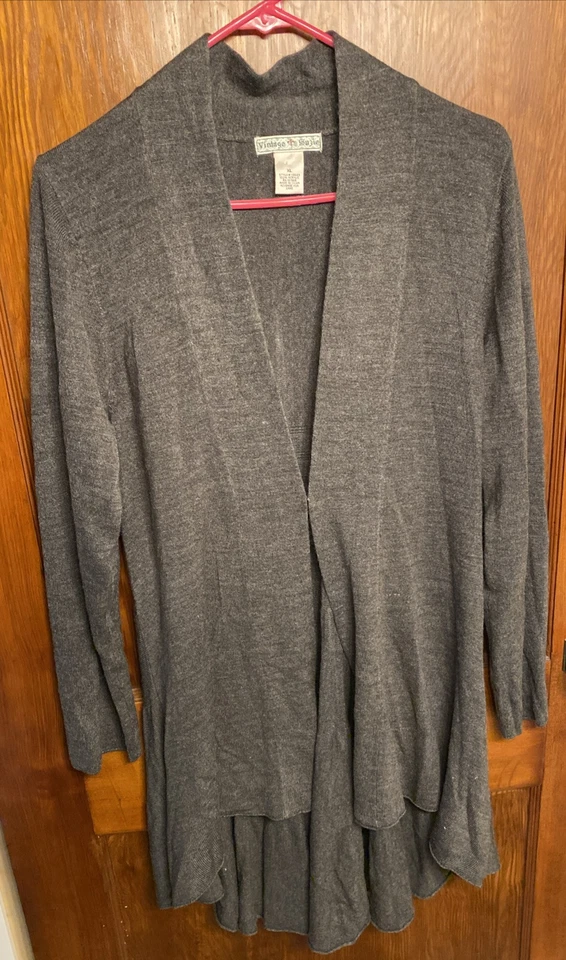 Vintage Suzie Size XL Charcoal Gray Hi-Low Cardigan W/ Eye hook Clasp - Image 1 of 4