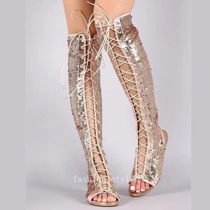 Kniehohe Stiefel Boots Damenschuhe Schuhe Overknee Stiefel Sandalen Damen Freizeit - Bild 1 von 26