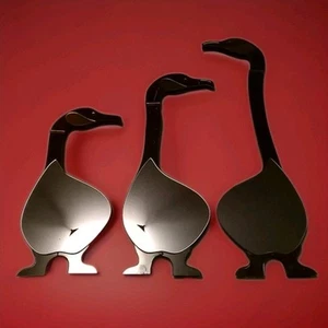 Vintage Lot Of 3 Mirror Goose Wall Decor With Wood Backs Made In Canada 1985 - Picture 1 of 19