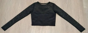 Vintage 90s Sheer Mesh Embroidered Chest Cropped Black Sweetheart Top XS - Bild 1 von 8