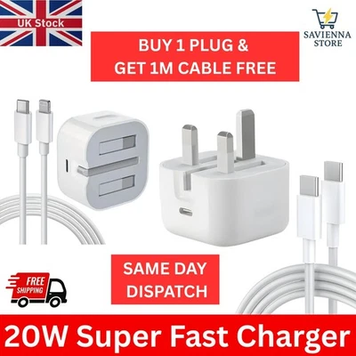 For iPhone 17 16 15 14 13 12 11 Pro XR XS 20W Fast Charging USB-C PD Charger Set - Image 1 of 4