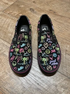 Vans Clásicas Sin Cordones Brillan en la Oscuridad Azul/Neón Skate Tenis Mujeres 7.5 Hombres 6 - Imagen 1 de 9