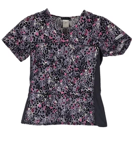 Cherokee Scrub Top, Women's Size XS, Gray, Pink Black and White with two pockets - Picture 1 of 6