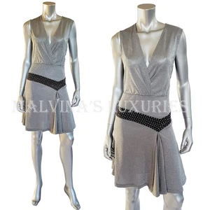 JUST CAVALLI BY ROBERTO CAVALLI DRESS METALLIC SILVER V-NECK sz 40 4 - Picture 1 of 13