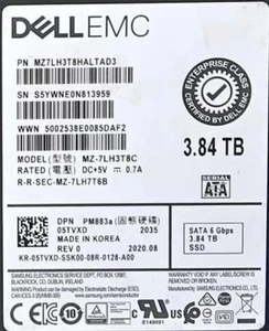 5TVXD Dell EMC 3.84TB SATA 6Gbps Read Intensive 2.5'' SSD MZ-7LH3T8C 05TVXD - Afbeelding 1 van 1