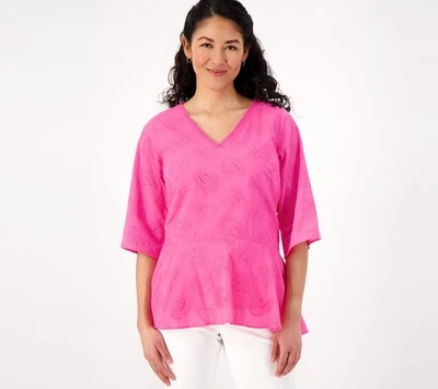 Isaac Mizrahi Live! Top para mujer talla grande 1X túnica tejida cachemira con rosa A599132 Foto 1 de 4