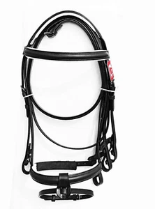 QUALITY LEATHER EUROPA BRIDLE WITH LEATHER REINS BLACK COLOR ALL SIZES - Picture 1 of 7