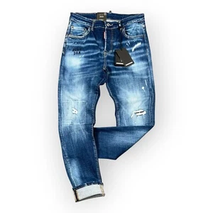 New DSQ2 Slim Jean Men's Blue Stretchy Washed Slim Fit Ripped Jeans - Picture 1 of 4
