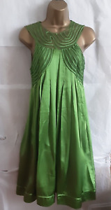 TED BAKER Green Silk Satin Tapework Pleated  Dress SIZE 2