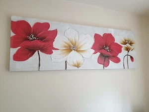 Red and White Flower Rectangular Wall Canvas - Picture 1 of 5
