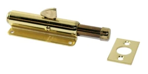 STANLEY SATIN BRASS Foot Bolt Spring Retracted 4" CD1056 USA - Picture 1 of 9