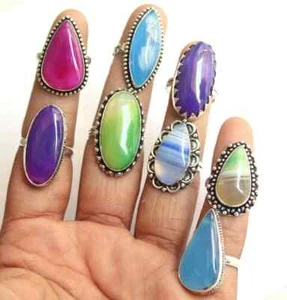 Lotto all'ingrosso anelli di Boemia placcati argento sterling 925 diaspro e pietre preziose miste ~ - Foto 1 di 1
