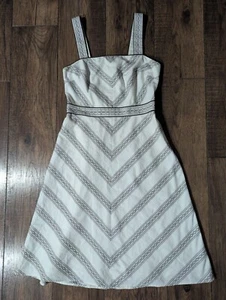 Ann Taylor White W/ Brown Embroidery Sundress Cotton Lined Cottagecore Size 4 - Picture 1 of 15