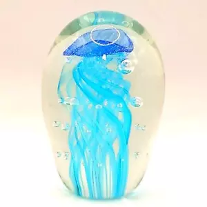 Medusa blu vetro artistico vintage bellissima fatta a mano con bolle fermacarte pesante - Foto 1 di 6