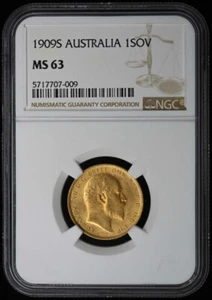 1909S AUSTRALIA Gold 1SOV NGC MS63 - Picture 1 of 2