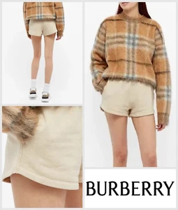 Pantalones Cortos Burberry Mujer Talla UK 4 Ember Cintura Elástica Algodón Cachemira - Taupe - Imagen 1 de 11