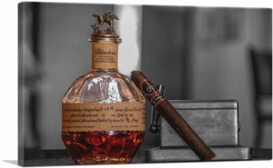 ARTCANVAS Bourbon Whiskey and Cigar in Bar Canvas Art Print - Picture 1 of 15