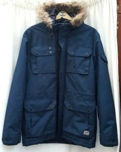 Size M,Navy,hood fur edged,4 patch pockets,inside quilted, stormproof jacket - Picture 1 of 3
