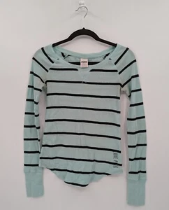 Victoria's Secret PINK Thermal Top S Mint Green Stripes Long Sleeves-READ - Picture 1 of 7