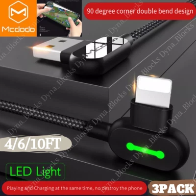 3 Pack Mcdodo 90 Degree Elbow USB Cable Charger Cord For iPhone 11 12 13 14 Pro - Image 1 of 4