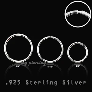 2pcs. 18g .925 Sterling Silver Seamless Nose Hoop Ring Earring Tragus - Picture 1 of 2