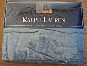 Lauren Ralph Lauren CHAMBRAY Blue Flat Sheet - Twin NEW - Picture 1 of 2