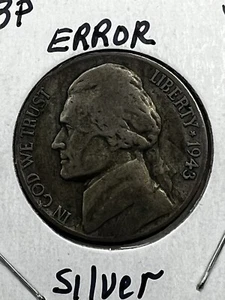 1943 P Jefferson Nickel Silver War 5c - Lamination Error Coin - Picture 1 of 6
