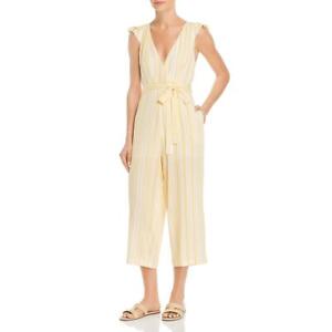 Sage Womens Summer Years Yellow Striped V-Neck Ruffled Jumpsuit M  8144
