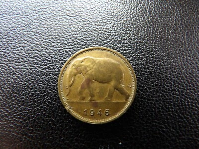 Belgian  Belgium Congo 1946 1 Frank coin African Elephant (17) - Image 1 of 4