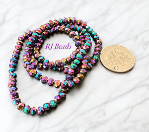 100 pcs! Tiny Metallic Rainbow 3.5x2.5mm Crystal Glass Rondelle Jewelry Beads