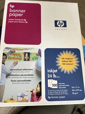 NEW HP Banner Paper Bond 5 banners of 20 sheets ideal for Birthday/School/Home - Image 1 of 2