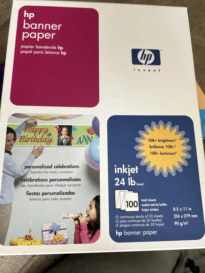 NEW HP Banner Paper Bond 5 banners of 20 sheets ideal for Birthday/School/Home - Image 1 of 2