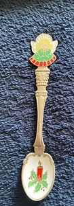 Weihnachtsengel Emaille silberfarben Metall Löffel Vintage Mitbringsel Geschenk - Bild 1 von 4