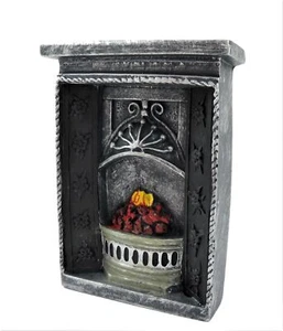 Dolls House Small Grey Cast Iron Fireplace Flaming Fire 1:12 Resin Furniture - Picture 1 of 8