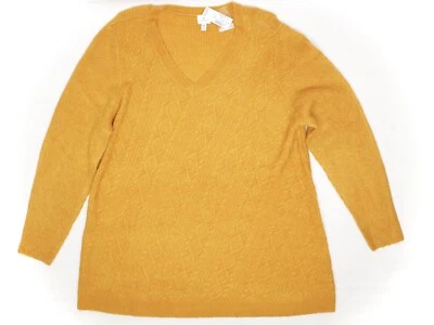 Dressbarn Womens V Neck Sweater 3X Solid Gold Cable Knit Long Sleeve Top  - Image 1 of 3