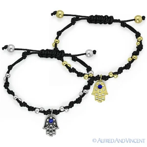 Brazalete de cuero cáñamo Hamsa Mano de Dios Fátima Mal de ojo Judaica Cabalá Dije - Imagen 1 de 3