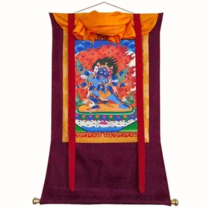 Brocado de Seda Vajrakilaya Pintura Thanka, Raro Genuino Pintado a Mano Arte Tibetano - Imagen 1 de 8