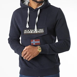 Sudadera con Capucha Napapijri Burgee Azul Pullover Logo Parche Bolsillo en el Pecho Estilo Escandinavo - Imagen 1 de 6