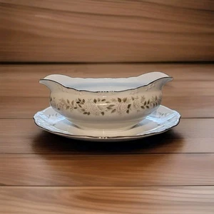 Vtg Sheffield Fine China Classic 501 Japan Gravy Boat, Pink Flowers, Silver Edge - Picture 1 of 5