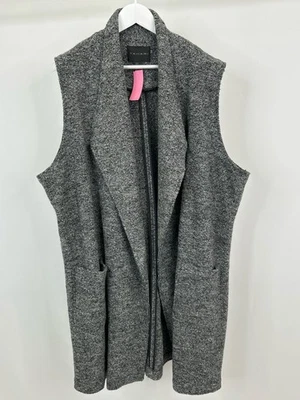 TAHARI Size 2X Gray Women Wool Sweater Vest Jacket Pockets Sleeveless Boho - Image 1 of 4