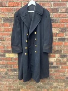 Vintage US Navy Officer's Bridge Coat Black Peacoat Wool Heavy Eagle Button - Picture 1 of 24