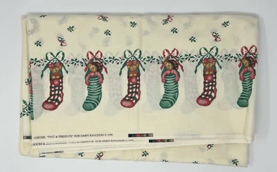 Vintage Daisy Kingdom Socks & Bows Border Christmas Fabric 44” X 4 Yds 144” - Image 1 of 3